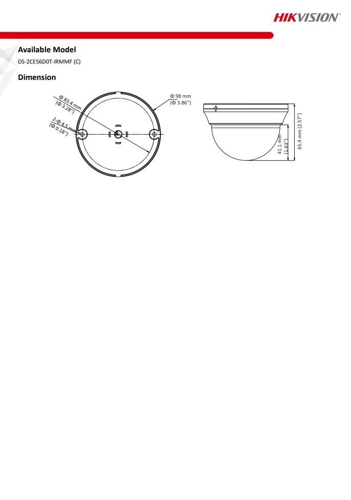 HIKVISION DS-2CE56D0T-IRMMF(C) 2MP Indoor Fixed Dome Camera