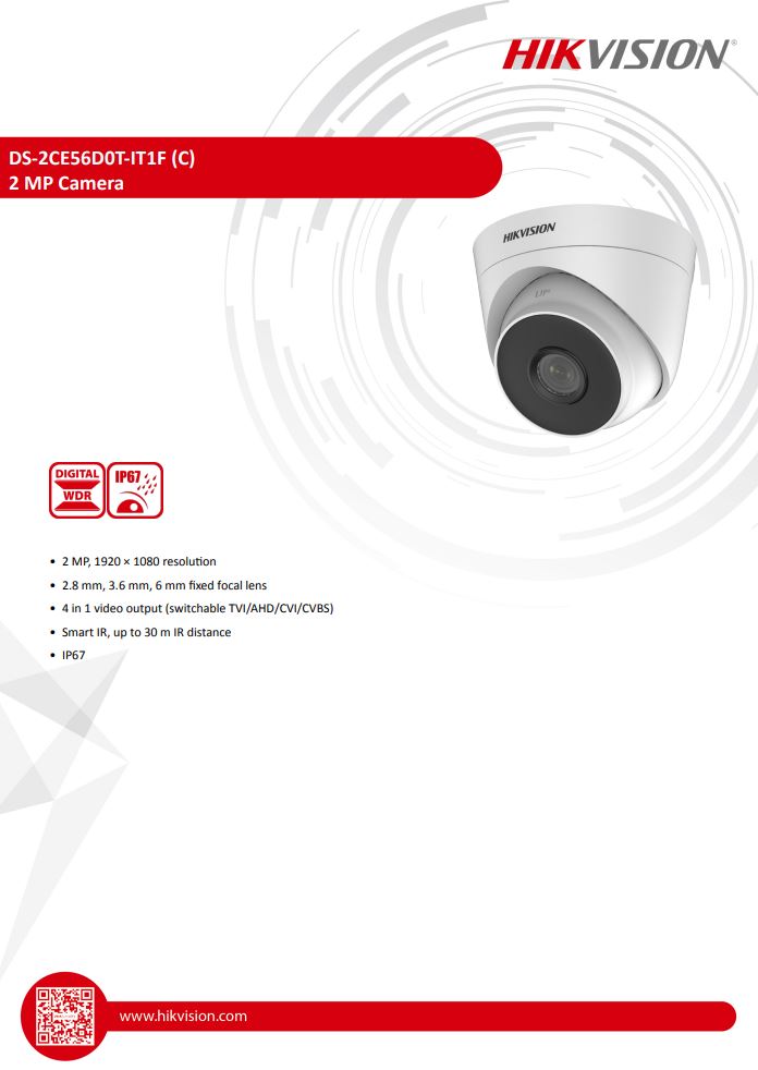 HIKVISION DS-2CE56D0T-IT1F(C) 2MP EXIR Fixed Turret Camera