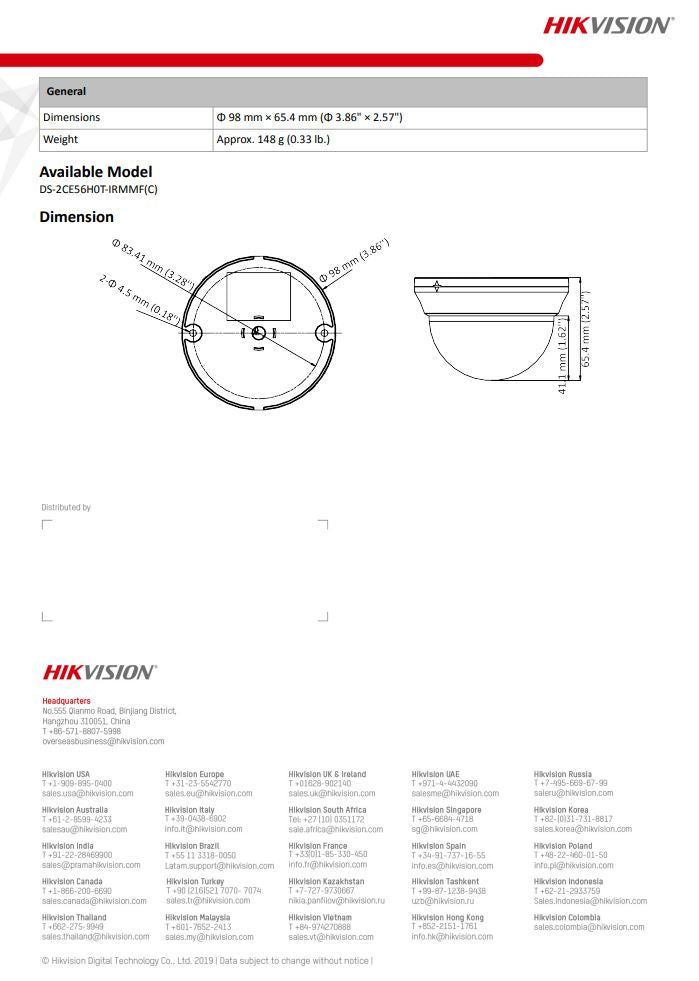 HIKVISION DS-2CE56H0T-IRMMF(C) 5MP Indoor Fixed Dome Camera