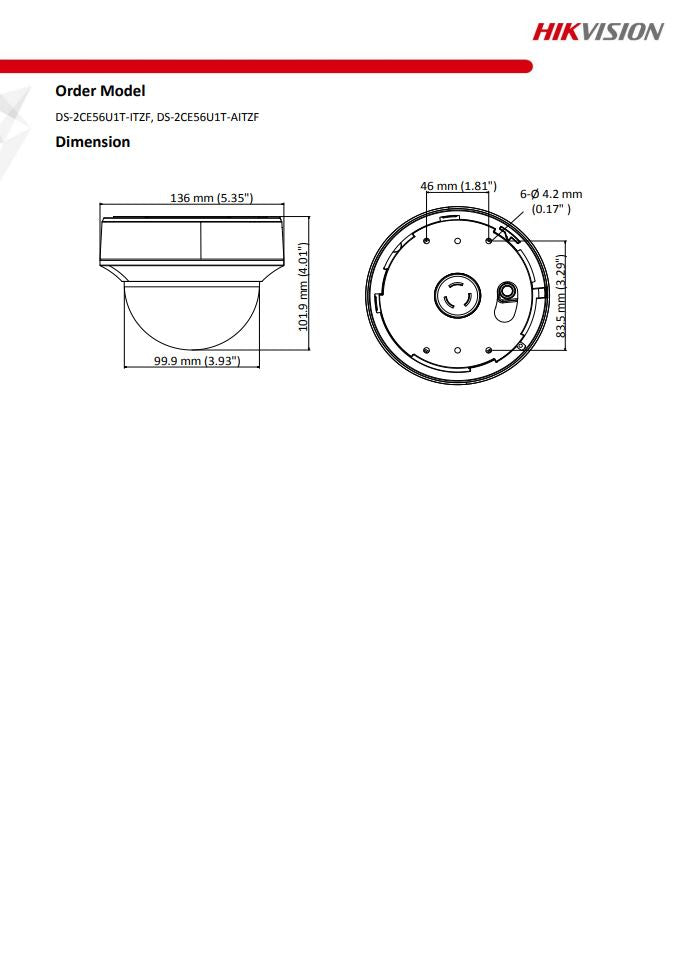 HIKVISION DS-2CE56U1T-AITZF 4K Indoor Motorized Varifocal Dome Camera