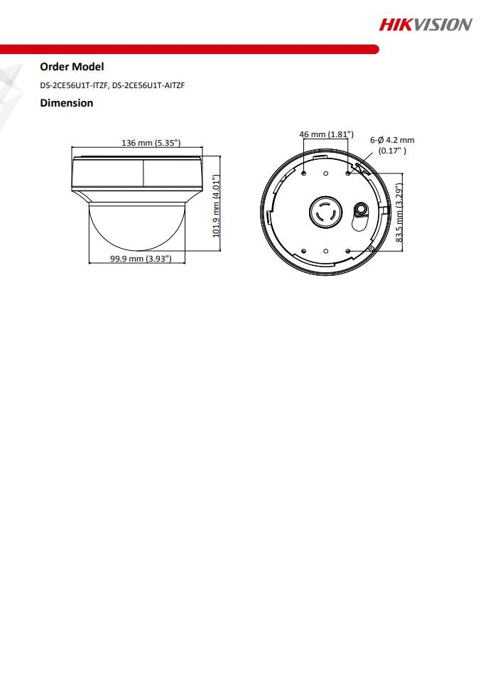 HIKVISION DS-2CE56U1T-ITZF 4K Indoor Motorized Varifocal Dome Camera