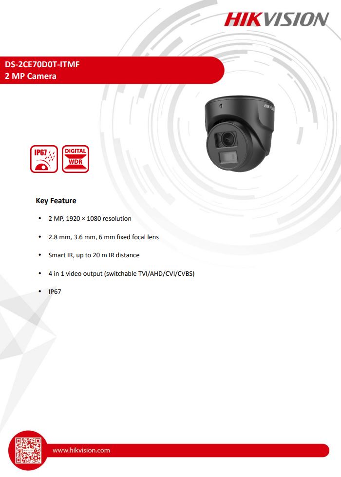 HIKVISION DS-2CE70D0T-ITMF 2MP black ultra mini turret camera