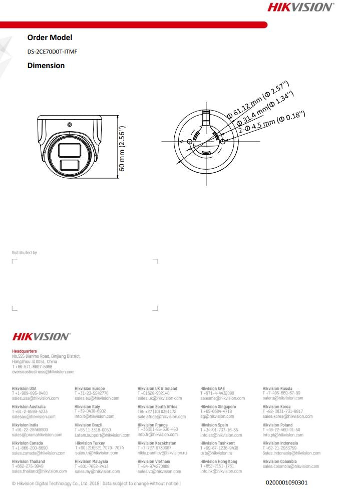 HIKVISION DS-2CE70D0T-ITMF 2MP black ultra mini turret camera