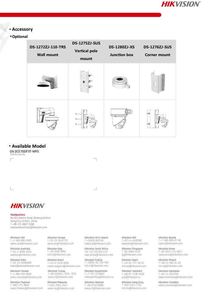 HIKVISION DS-2CE70DF3T-MFS 2MP ColorVu Indoor Audio Fixed Turret Camera
