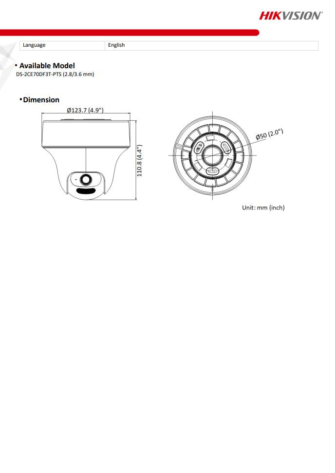 HIKVISION DS-2CE70DF3T-PTS 2MP ColorVu Indoor Audio Fixed PT Camera