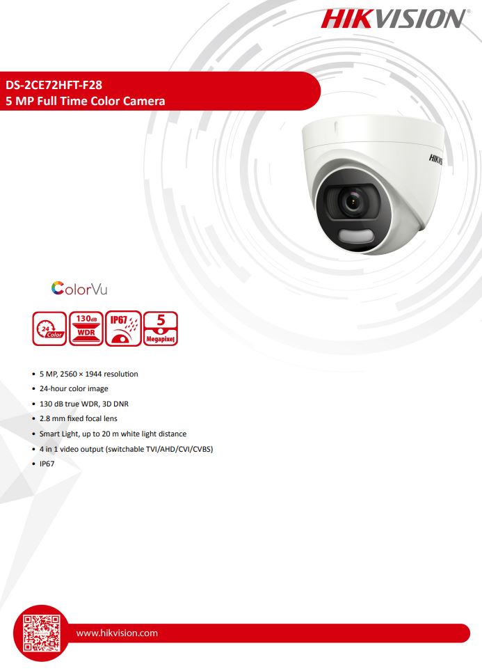 HIKVISION DS-2CE72HFT-F28 5MP ColorVu Fixed Turret Camera