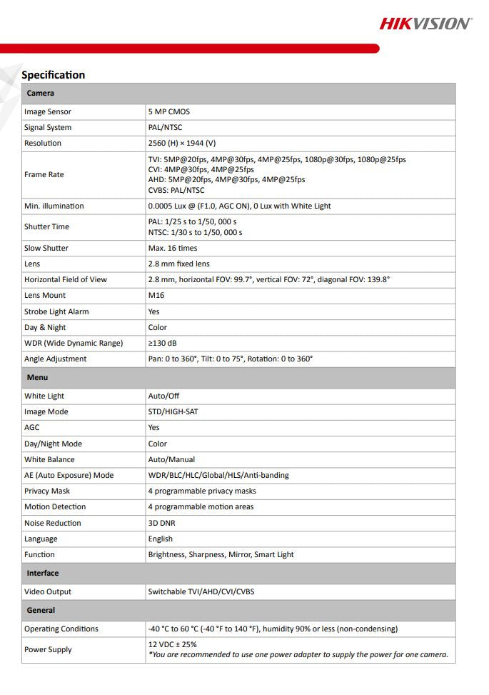 HIKVISION DS-2CE72HFT-F28 5MP ColorVu Fixed Turret Camera