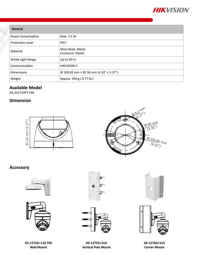 HIKVISION DS-2CE72HFT-F28 5MP ColorVu Fixed Turret Camera