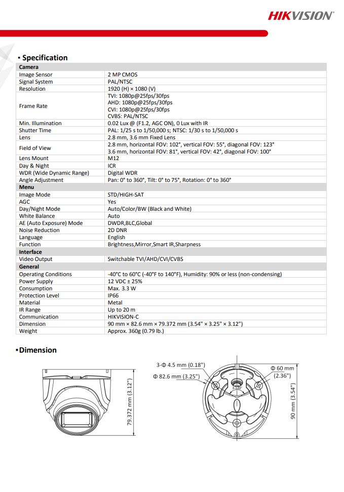 HIKVISION DS-2CE76D0T-EXIMF 2MP Indoor EXIR Fixed Turret Camera