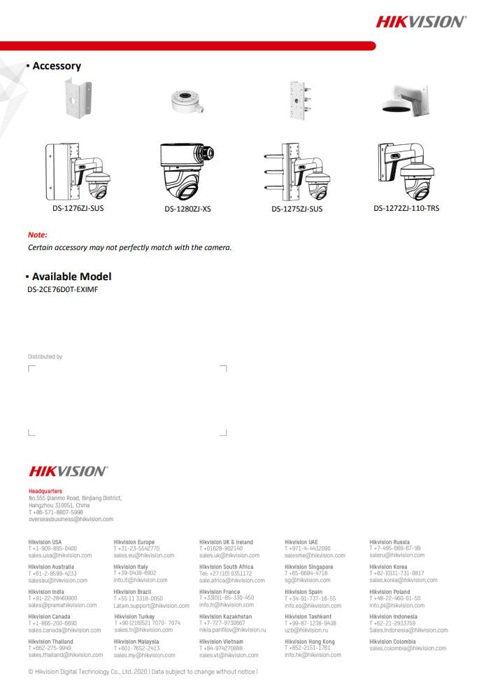 HIKVISION DS-2CE76D0T-EXIMF 2MP Indoor EXIR Fixed Turret Camera