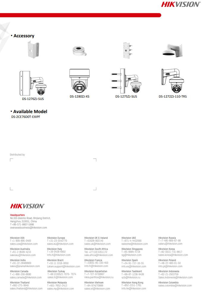 HIKVISION DS-2CE76D0T-EXIPF 2MP Indoor EXIR Fixed Turret Camera (Plastic)