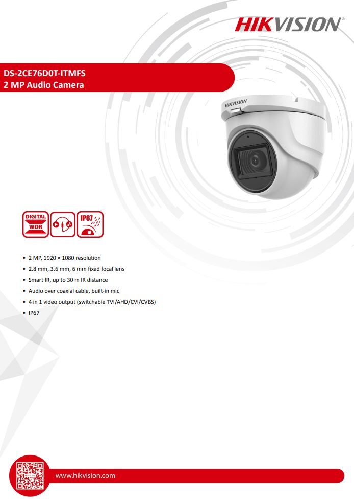 HIKVISION DS-2CE76D0T-ITMFS 2MP Audio Indoor Fixed Turret Camera