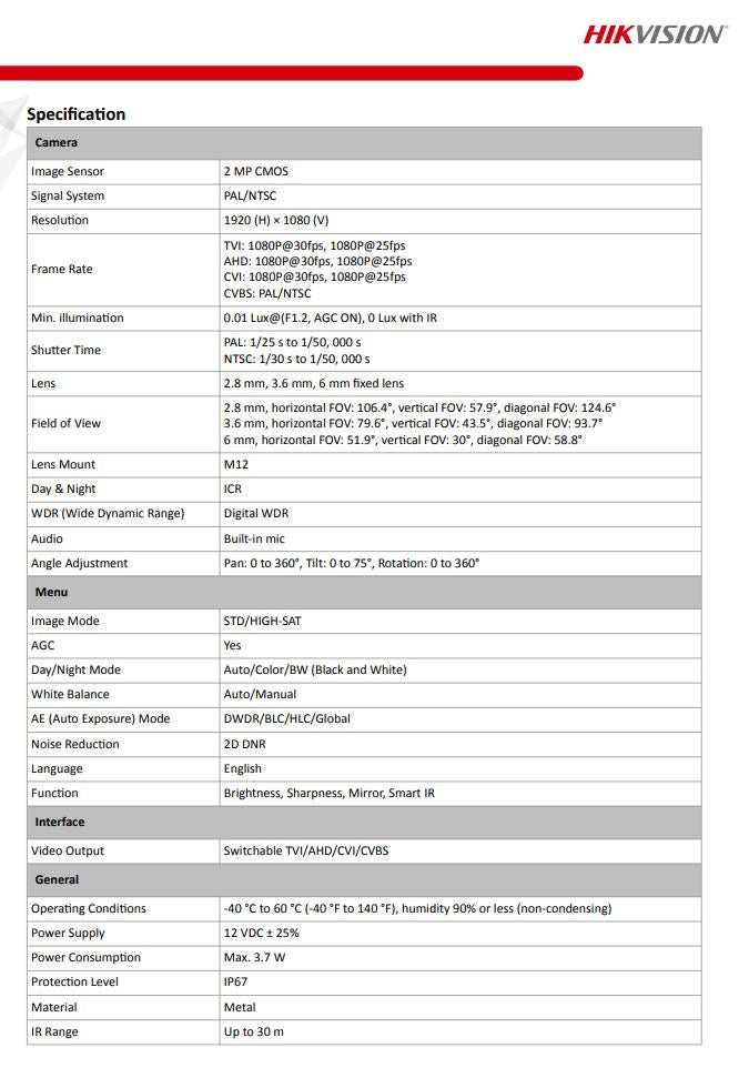 HIKVISION DS-2CE76D0T-ITMFS 2MP Audio Indoor Fixed Turret Camera