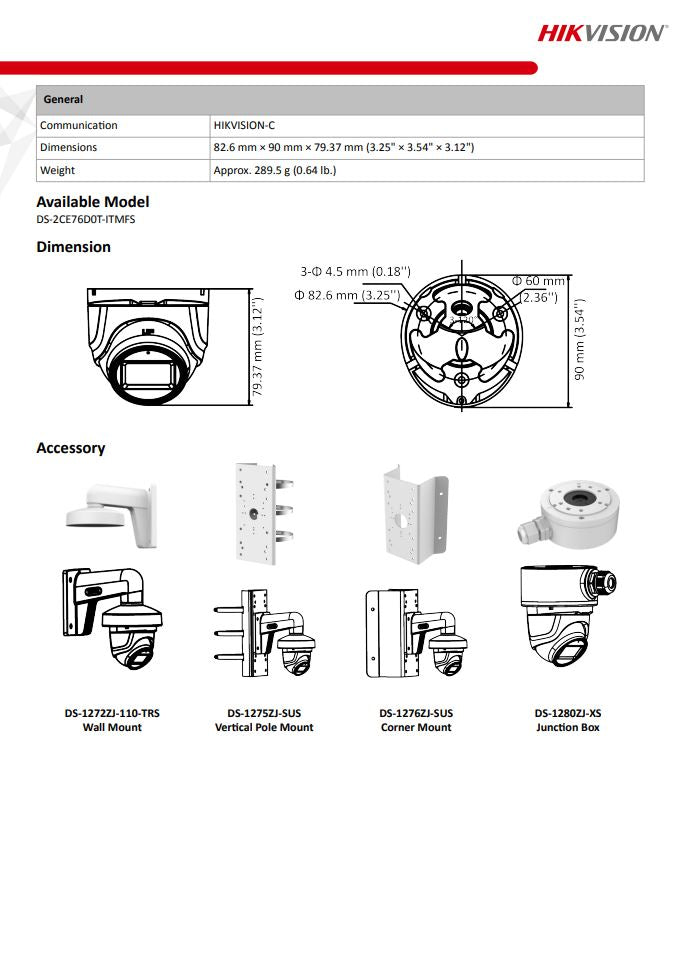 HIKVISION DS-2CE76D0T-ITMFS 2MP Audio Indoor Fixed Turret Camera