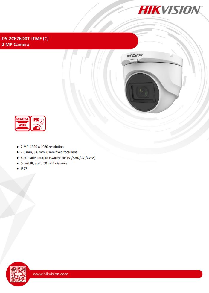 HIKVISION DS-2CE76D0T-ITMF(C) 2MP EXIR Fixed Turret Camera