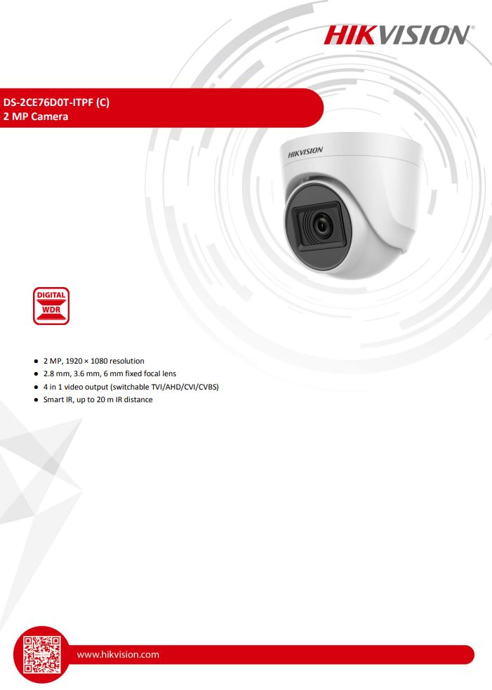 HIKVISION DS-2CE76D0T-ITPF(C) 2MP EXIR Indoor Fixed Turret Camera