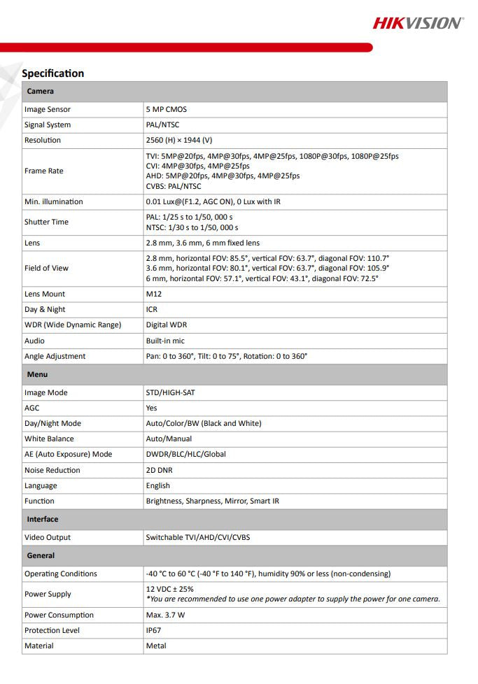 HIKVISION DS-2CE76H0T-ITMFS 5MP Audio Fixed Turret Camera