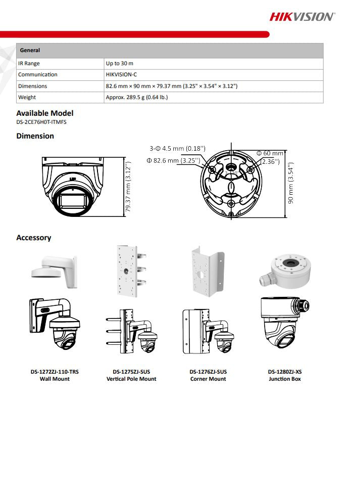 HIKVISION DS-2CE76H0T-ITMFS 5MP Audio Fixed Turret Camera