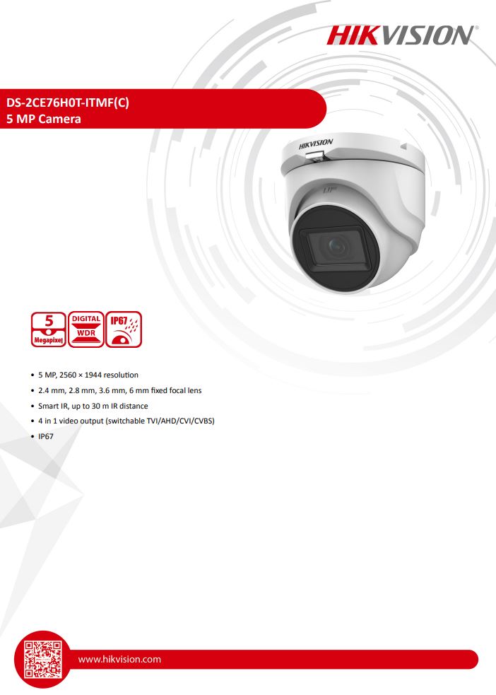 HIKVISION DS-2CE76H0T-ITMF(C) 5MP Fixed Turret Camera