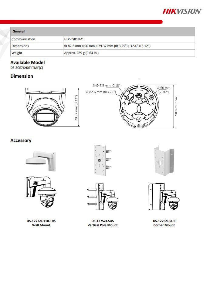 HIKVISION DS-2CE76H0T-ITMF(C) 5MP Fixed Turret Camera