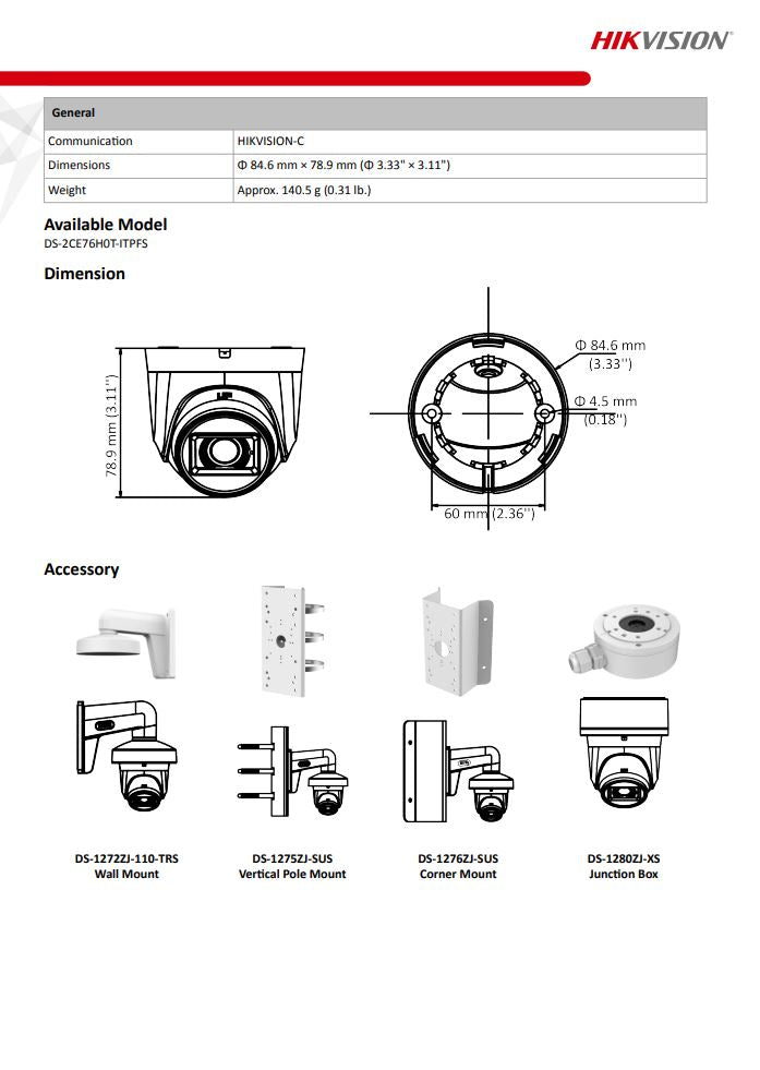 HIKVISION DS-2CE76H0T-ITPFS 5MP Audio Indoor Fixed Turret Camera