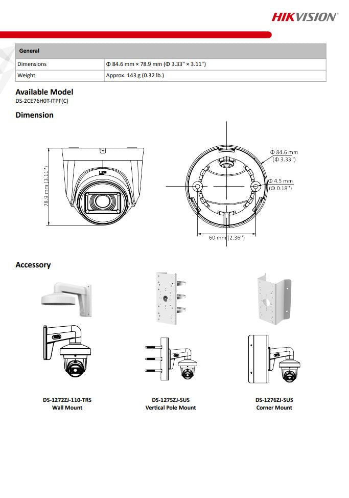 HIKVISION DS-2CE76H0T-ITPF(C) 5MP Indoor Fixed Turret Camera