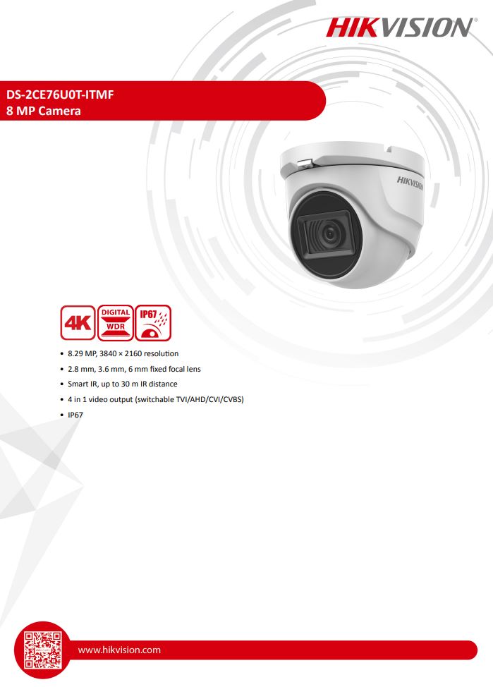 HIKVISION DS-2CE76U0T-ITMF 4K Fixed Turret Camera