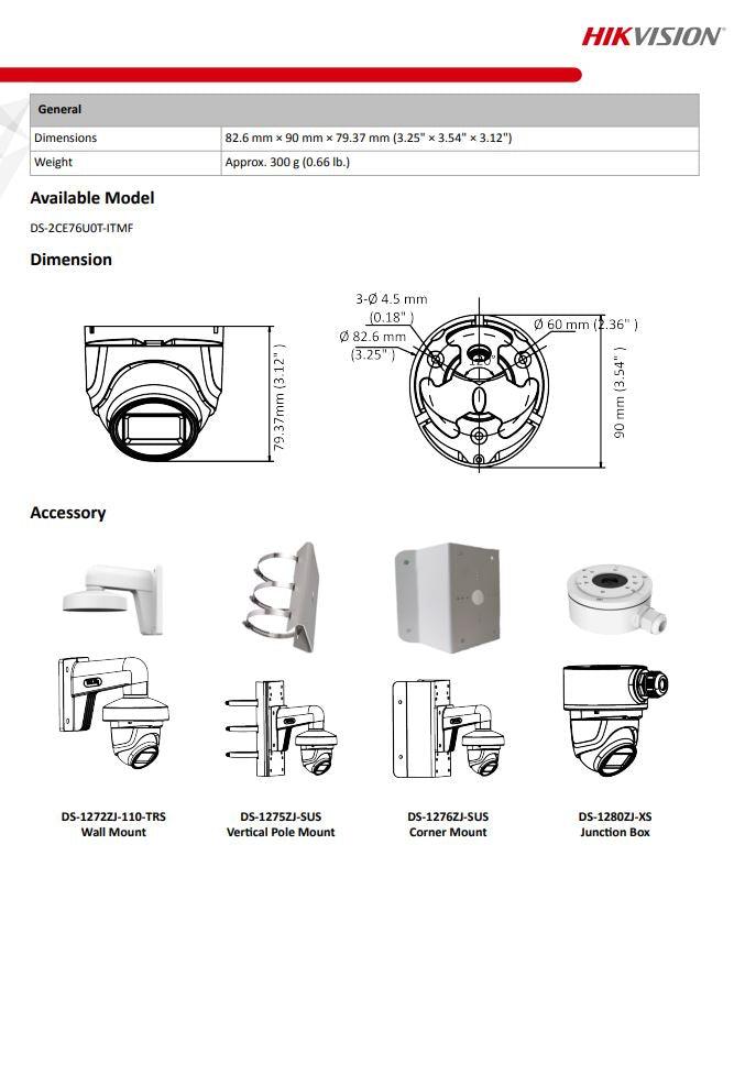 HIKVISION DS-2CE76U0T-ITMF 4K Fixed Turret Camera