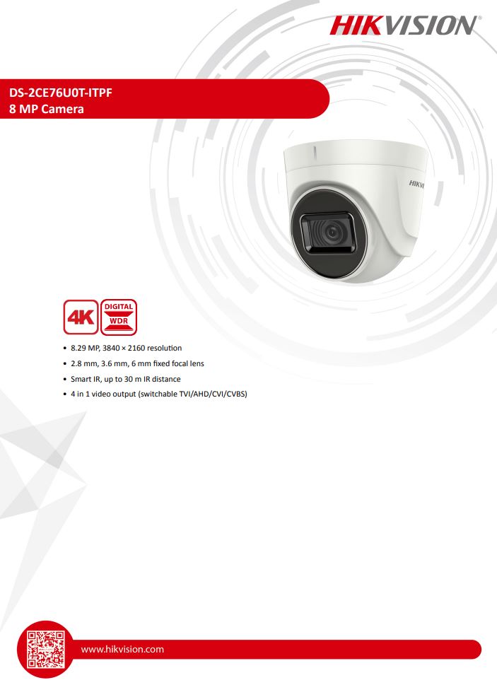 HIKVISION DS-2CE76U0T-ITPF 4K Fixed Turret Camera