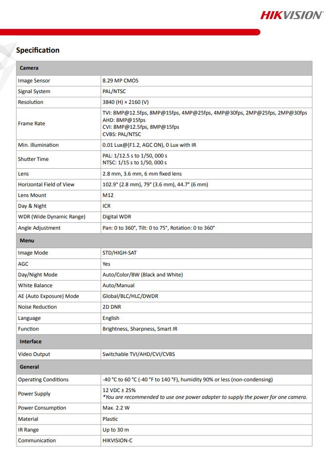 HIKVISION DS-2CE76U0T-ITPF 4K Fixed Turret Camera