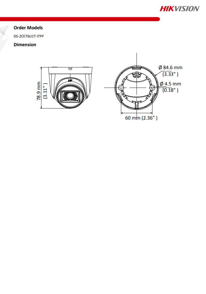 HIKVISION DS-2CE76U1T-ITPF 4K Fixed Turret Camera