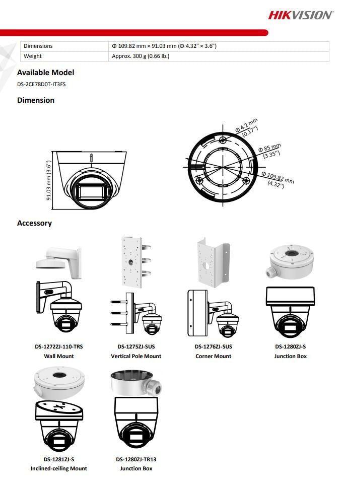 HIKVISION DS-2CE78D0T-IT3FS 2MP Audio Fixed Turret Camera