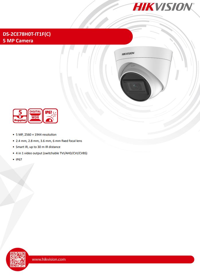 HIKVISION DS-2CE78H0T-IT1F(C) 5MP Fixed Turret Camera