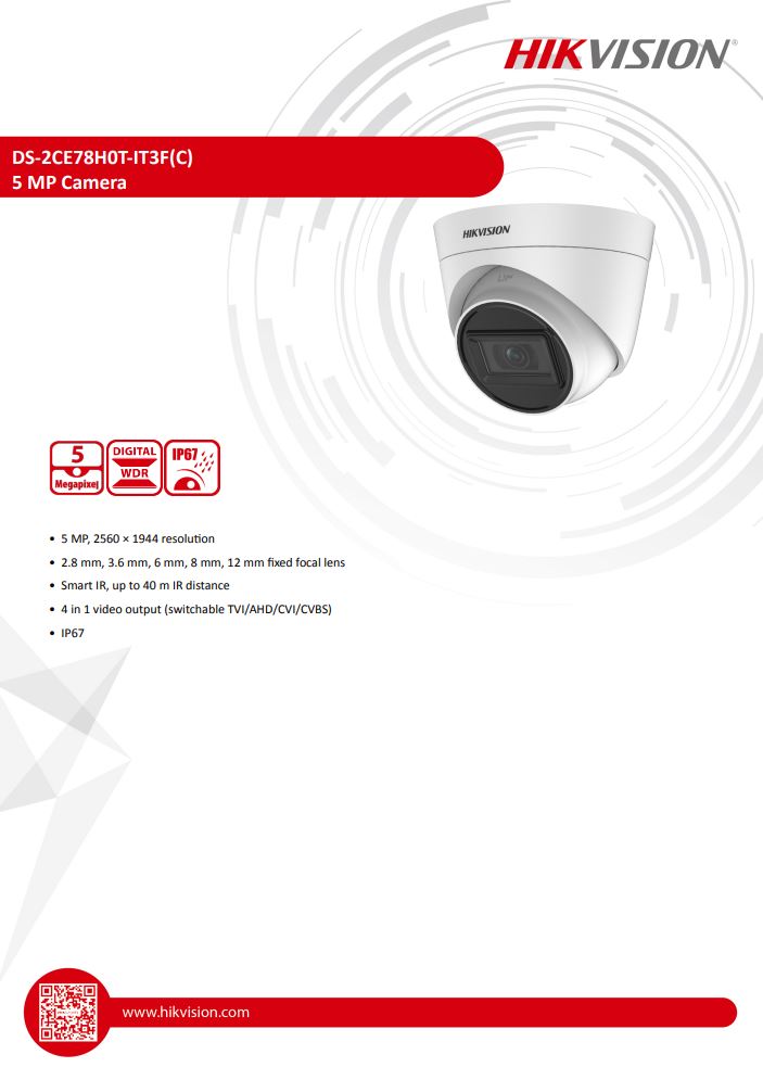 HIKVISION DS-2CE78H0T-IT3F(C) 5MP Fixed Turret Camera