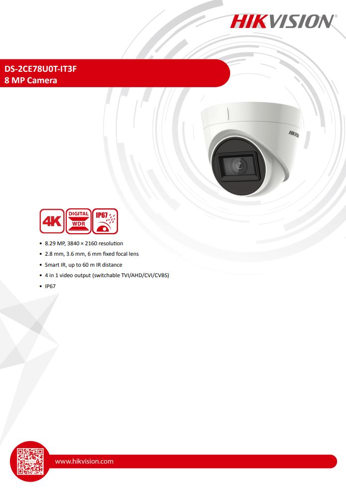 HIKVISION DS-2CE78U0T-IT3F 4K Fixed Turret Camera