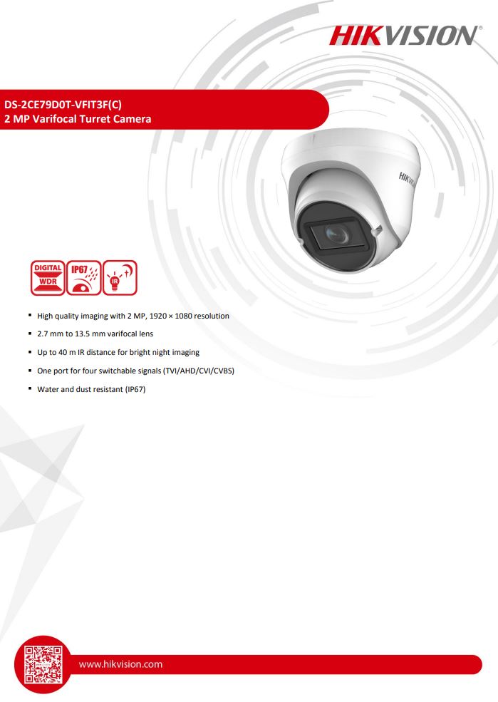 HIKVISION DS-2CE79D0T-VFIT3F(C) 2MP Manual Varifocal Turret Camera