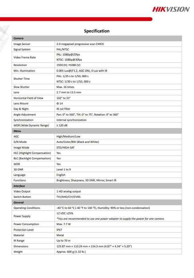 HIKVISION DS-2CE79D3T-IT3ZF 2MP Ultra Low Light Motorized Varifocal Turret Camera