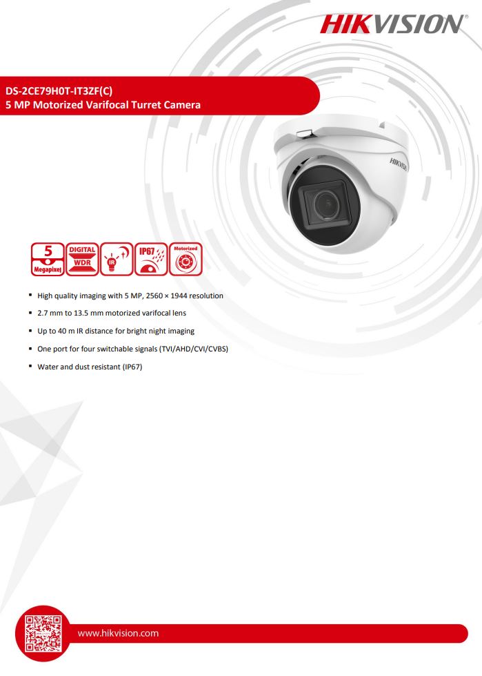 HIKVISION DS-2CE79H0T-IT3ZF(C) 5MP Motorized Varifocal Turret Camera