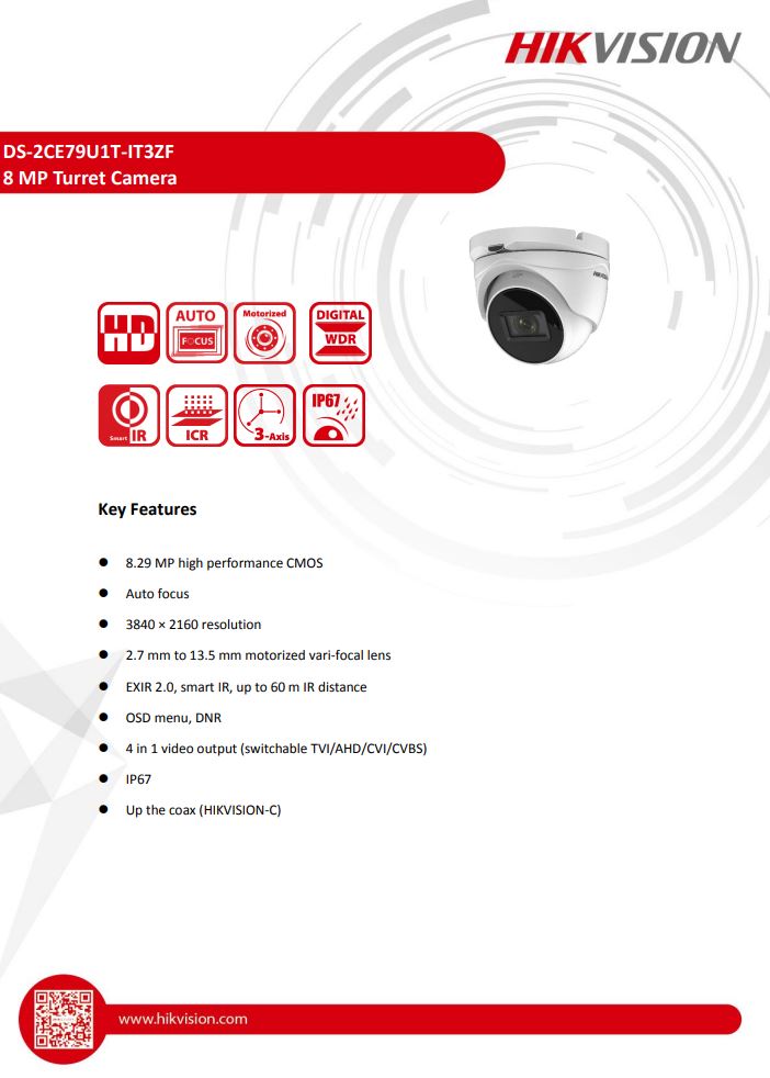 HIKVISION DS-2CE79U1T-IT3ZF 4K Motorized Varifocal Turret Camera