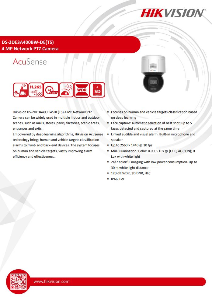 HIKVISION DS-2DE3A400BW-DE(F1)(T5) 3" 4MP ColorVu Network Speed Dome