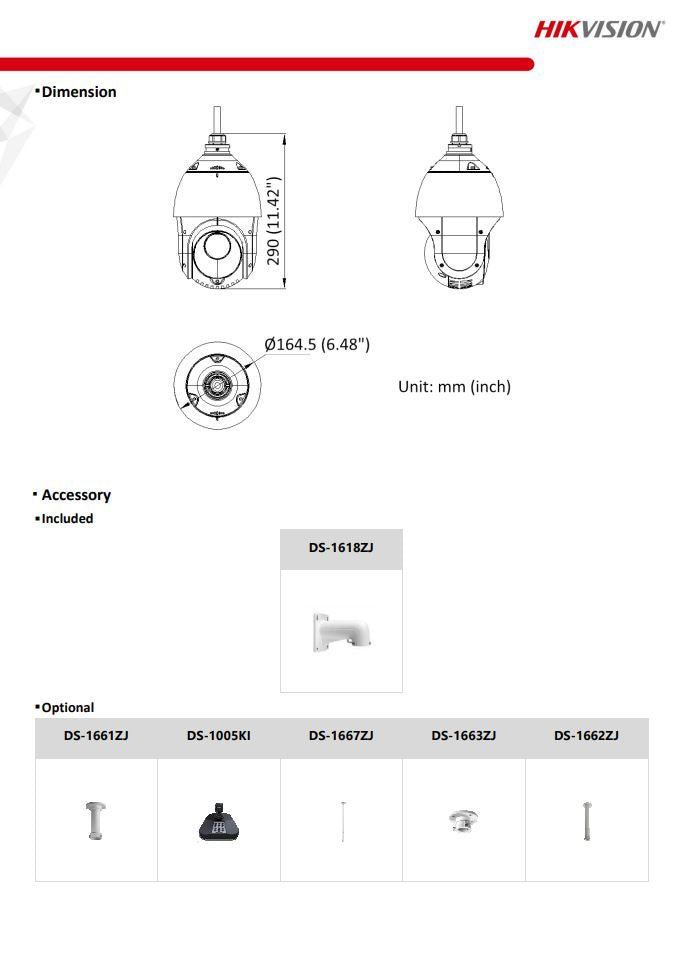 HIKVISION DS-2DE4225IW-DE(T5) 4" 2MP 25X Powered by DarkFighter IR Network Speed Dome with brackets