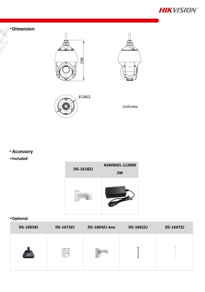 HIKVISION DS-2DE4425IW-DE(S6) 4" 4MP 25X Powered by DarkFighter IR Network Speed Dome with brackets