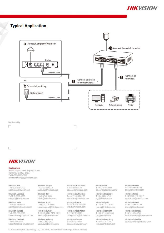 HIKVISION DS-3E0105D-E 5 Port Fast Ethernet Unmanaged Desktop Switch