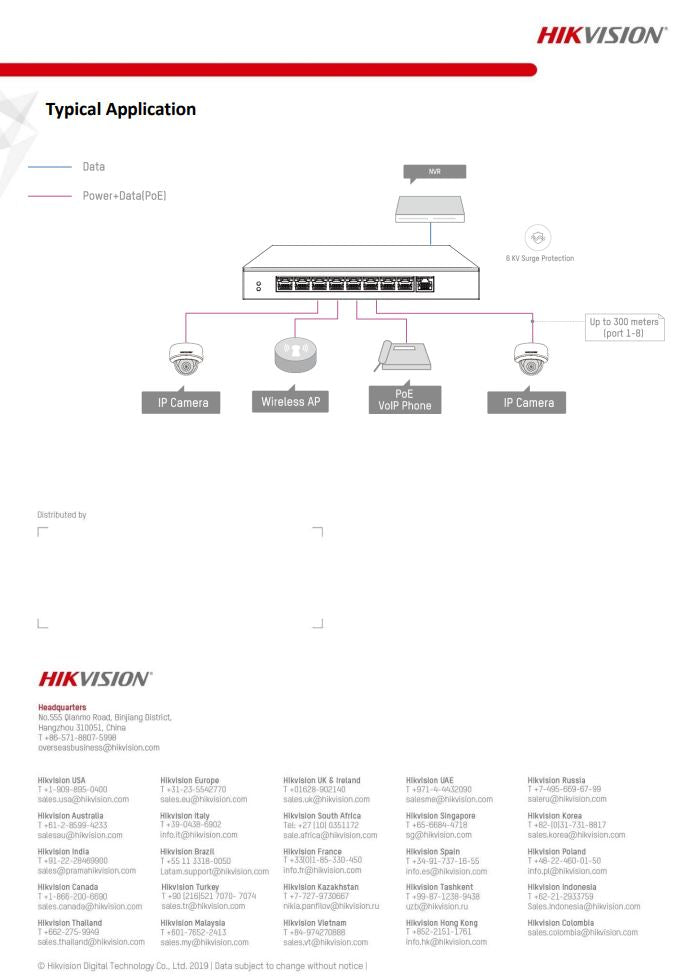 HIKVISION DS-3E0109P-E(C) 8 Port Fast Ethernet Unmanaged PoE Switch