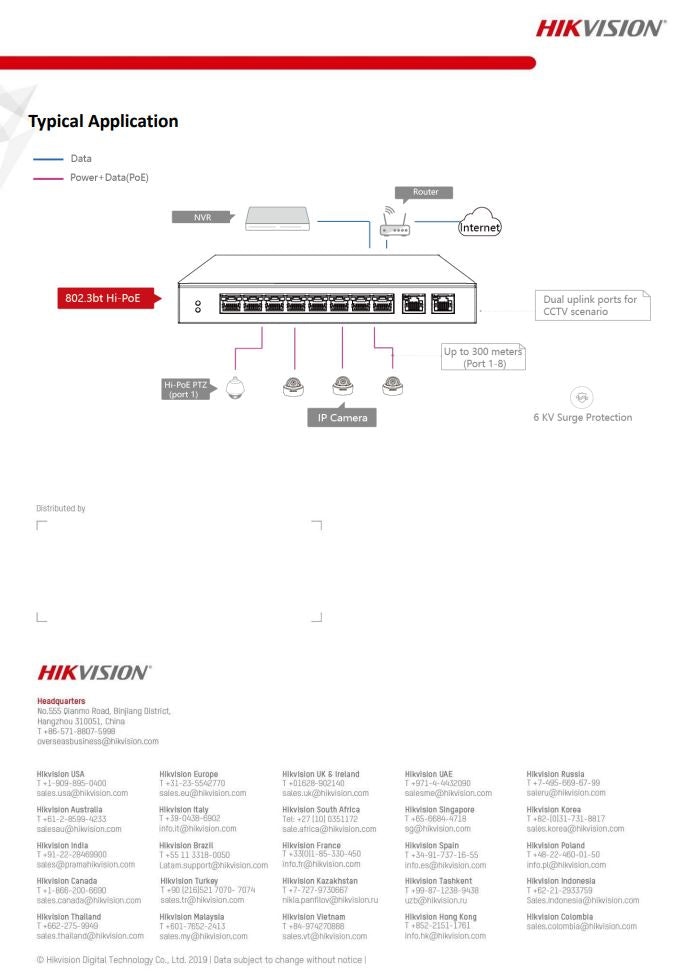 HIKVISION DS-3E0310HP-E 8 Port Fast Ethernet Unmanaged Hi-PoE Switch