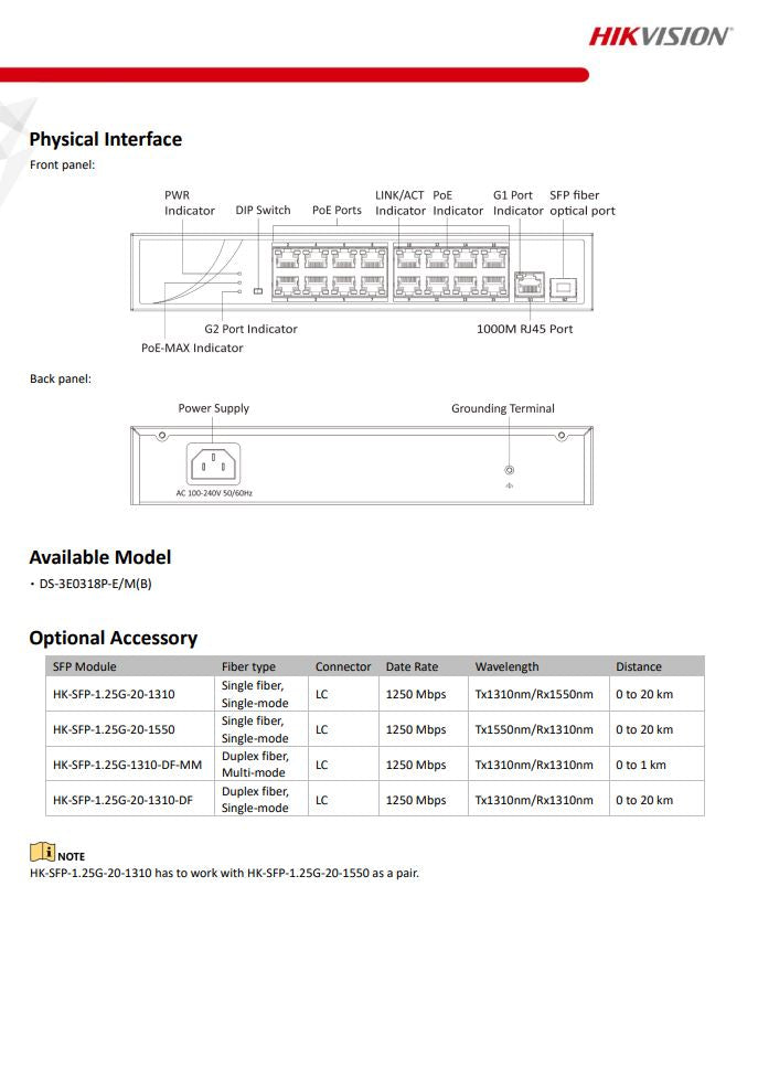 HIKVISION DS-3E0318P-E/M(B) 16 Port Fast Ethernet Unmanaged PoE Switch