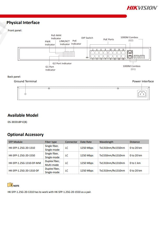 HIKVISION DS-3E0318P-E(B) 16 Port Fast Ethernet Unmanaged PoE Switch