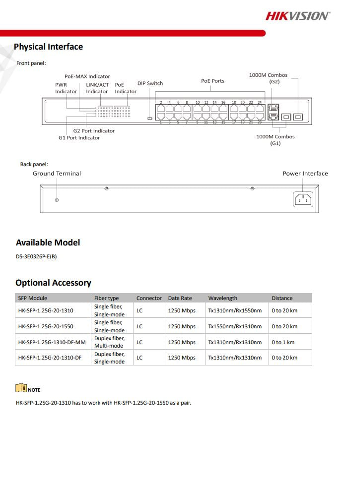 HIKVISION DS-3E0326P-E(B) 24 Port Fast Ethernet Unmanaged PoE Switch