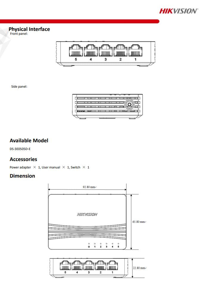 HIKVISION DS-3E0505D-E 5 Port Gigabit Unmanaged Desktop Switch