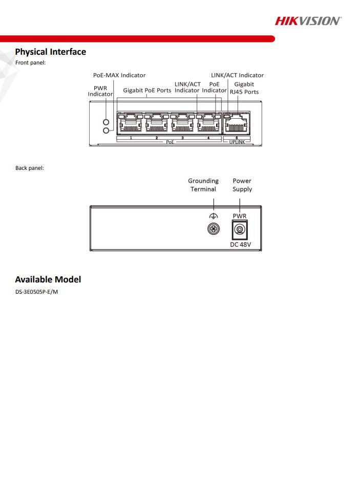 HIKVISION DS-3E0505P-E/M 4 Port Gigabit Unmanaged PoE Switch